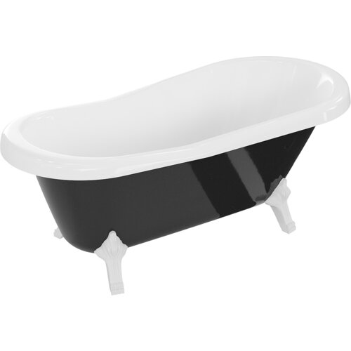 Biała wanna wolnostojąca z czarnym zewnętrzem i białymi, ozdobnymi nogami. Produkt to "Mexen Retro wanna wolnostojąca 150 x 73 cm, biała/czarna, nogi białe - 53251507375-20".