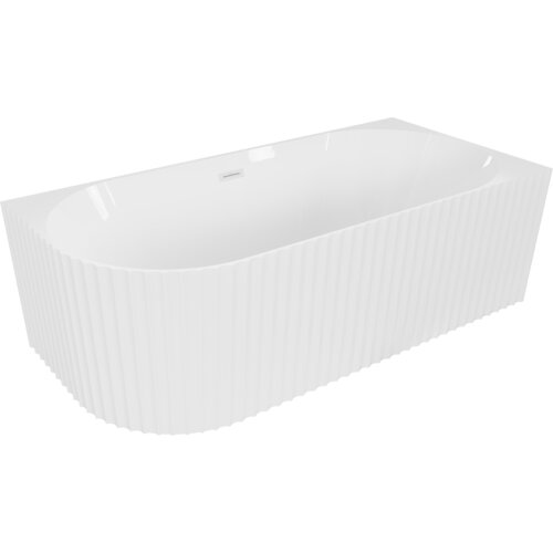 Biała, połyskująca wanna wolnostojąca o ryflowanej powierzchni z przelewem, o wymiarach 170 x 80 cm. Produkt ma zaokrąglone narożniki i gładkie, minimalistyczne wykończenie.