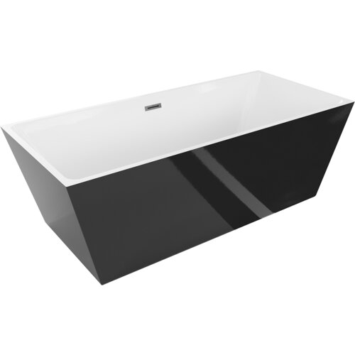 Biała wanna wolnostojąca z czarną zewnętrzną powierzchnią, o prostokątnym kształcie i przelewie w kolorze gun metal. Produkt oznaczony jako "Mexen Lita wanna wolnostojąca 170 x 75 cm, biała/czarna, przelew gun metal - 52121707575-95".