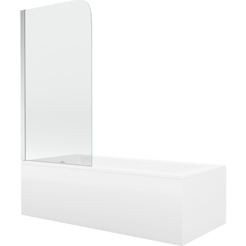 Mexen Cubik wanna prostokątna 150 x 70 cm z obudową i parawanem 1-skrzydłowym 70 cm, transparent, chrom - 550315070X9007010100