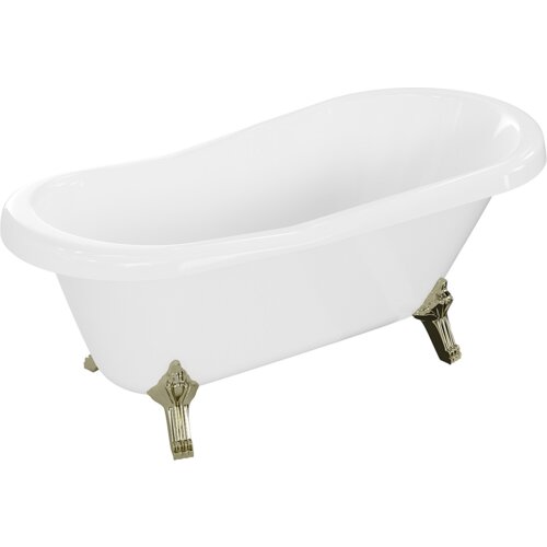 Biała wanna wolnostojąca o klasycznym kształcie, z ozdobnymi złotymi nogami. Produkt to "Mexen Retro wanna wolnostojąca 150 x 73 cm, biała, nogi złote - 53251507300-50".