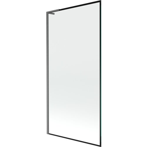 Szklany parawan nawannowy z czarną ramką i szczotkowanym wykończeniem w kolorze gun gray. Produkt ma prostokątny kształt i minimalistyczny design.