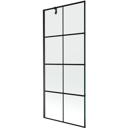 Przesłane zdjęcie przedstawia jednoskrzydłowy parawan nawannowy o wymiarach 80 x 150 cm z czarną kratką i czarną ramą. Produkt ma prostokątny kształt i jest podzielony na osiem równych sekcji przez czarne linie.