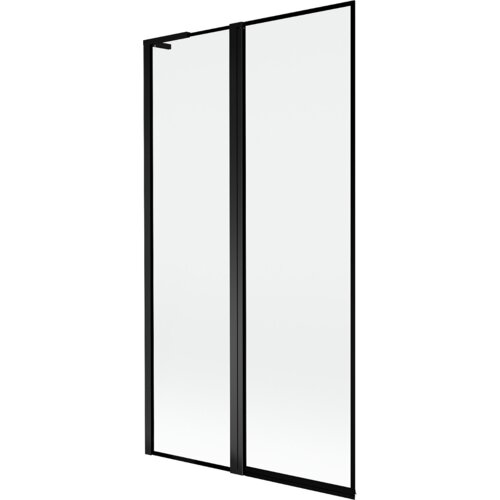 Dwuskrzydłowy parawan nawannowy z czarną ramką, wykonany z przezroczystego szkła, o wymiarach 100 x 150 cm. Produkt ma prosty, nowoczesny design z wyraźnie zaznaczonymi liniami ramki.
