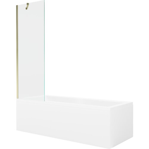 Mexen Cubik wanna prostokątna 160 x 70 cm z obudową i parawanem 1-skrzydłowym 60 cm, transparent, złoty - 550316070X9506000050
