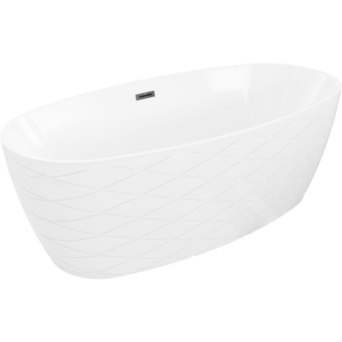 Biała wanna wolnostojąca o wymiarach 170 x 80 cm z czarnym przelewem, posiadająca delikatny wzór na zewnętrznej powierzchni. Produkt oznaczony numerem 52821708000-70.
