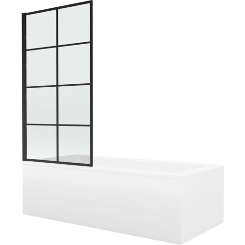 Mexen Cubik wanna prostokątna 170 x 70 cm z obudową i parawanem 1-skrzydłowym 70 cm, czarny wzór - 550317070X9307017077
