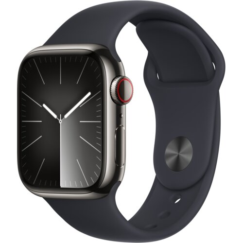 Apple Watch 9 GPS + Cellular 41mm koperta ze stali nierdzewnej (mocny grafit) + pasek sportowy S/M (północ)