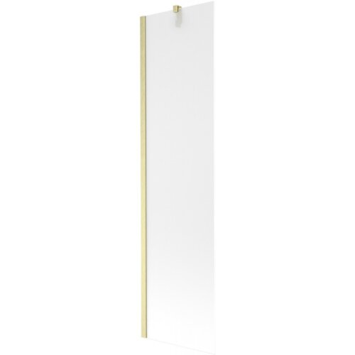 Szklany parawan nawannowy o matowej powierzchni z jednym skrzydłem, posiada złote, szczotkowane wykończenie na krawędzi. Produkt ma wymiary 50 x 150 cm.
