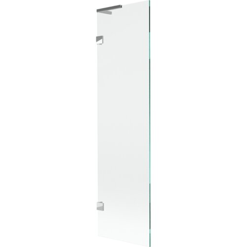 Przezroczysty parawan nawannowy o wymiarach 50 x 150 cm z chromowanymi elementami mocującymi. Produkt jest jednoskrzydłowy, wykonany z gładkiego szkła.