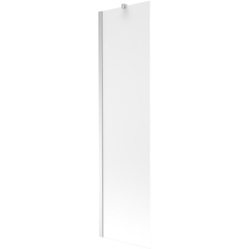 Przedstawiony jest pojedynczy, prostokątny parawan nawannowy o matowej powierzchni, z chromowanymi elementami mocującymi. Produkt ma minimalistyczny design i jest przeznaczony do montażu na wannie.