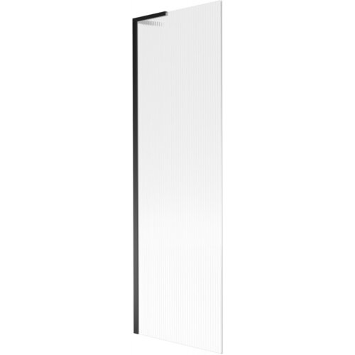 Na zdjęciu znajduje się parawan nawannowy o wymiarach 60 x 150 cm z czarną ramą i prążkowaną powierzchnią. Produkt jest jednoskrzydłowy i ma minimalistyczny design.