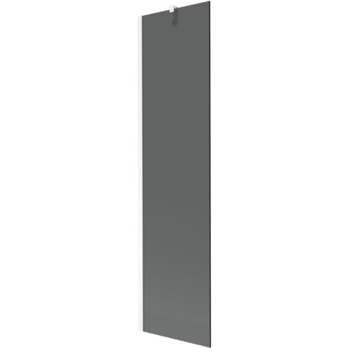 Grafitowy, jednoskrzydłowy parawan nawannowy o wymiarach 50 x 150 cm z białym elementem montażowym na górze. Produkt ma prostokątny kształt i gładką powierzchnię.
