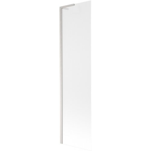 Na zdjęciu znajduje się jednoskrzydłowy parawan nawannowy o wymiarach 50 x 150 cm, wykonany z mrożonego szkła z niklowanym, szczotkowanym wykończeniem. Produkt jest prosty w formie, z widoczną metalową ramą.
