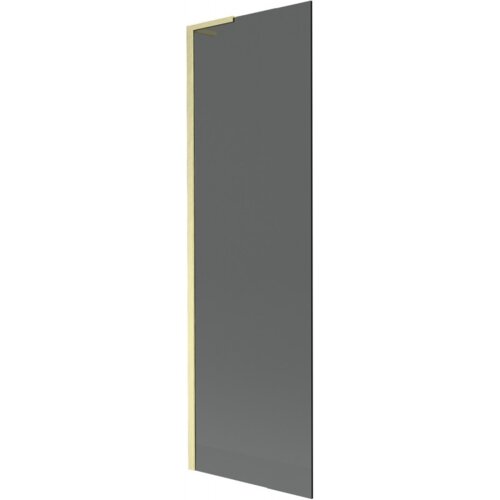Na zdjęciu znajduje się parawan nawannowy o wymiarach 60 x 150 cm, w kolorze grafitowym z złotym szczotkowanym wykończeniem. Produkt ma prostokątny kształt i jednolitą powierzchnię.