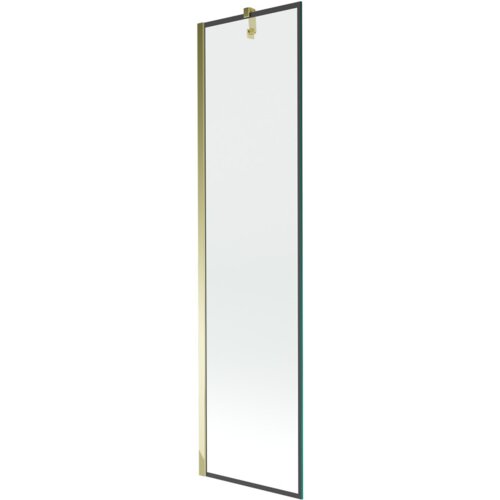 Jednoskrzydłowy parawan nawannowy o wymiarach 50 x 150 cm z czarną ramką i złotymi elementami. Produkt ma prostokątny kształt i przezroczystą powierzchnię.