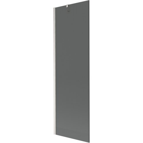 Na zdjęciu widoczny jest parawan nawannowy o wymiarach 60 x 150 cm, w kolorze grafitowym z niklowanym, szczotkowanym wykończeniem. Produkt ma prostokątny kształt i metalowe elementy mocujące na górze.