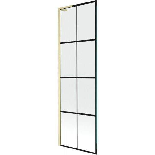 Zdjęcie przedstawia jednoskrzydłowy parawan nawannowy o wymiarach 60 x 150 cm z czarną kratką i złotym szczotkowanym wykończeniem. Produkt ma prostokątny kształt z podziałem na osiem równych sekcji.