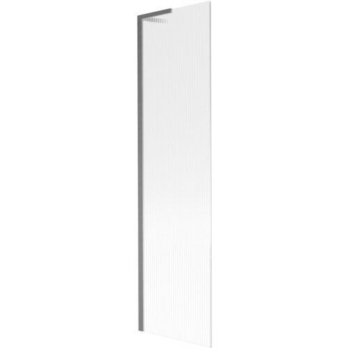 Przesłany obraz przedstawia jednoskrzydłowy parawan nawannowy o wymiarach 50 x 150 cm z prążkowanym wzorem i szczotkowanym wykończeniem w kolorze gun gray. Produkt jest oznaczony jako "Mexen Next L".