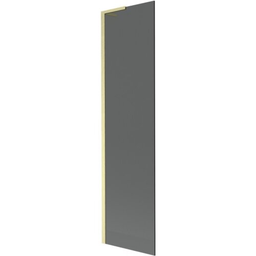 Przedstawiony jest parawan nawannowy o wymiarach 50 x 150 cm, w kolorze grafitowym z złotym szczotkowanym wykończeniem. Produkt ma prostokątny kształt i jednoskrzydłową konstrukcję.