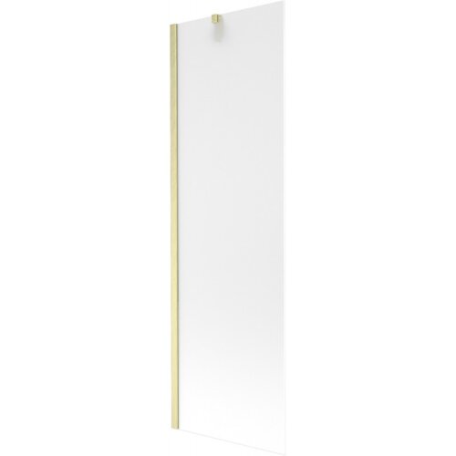 Szklany parawan nawannowy o wymiarach 60 x 150 cm z matowym wykończeniem, posiada złoty szczotkowany uchwyt i zawias. Produkt jest prosty i elegancki, bez widocznych napisów ani logo.