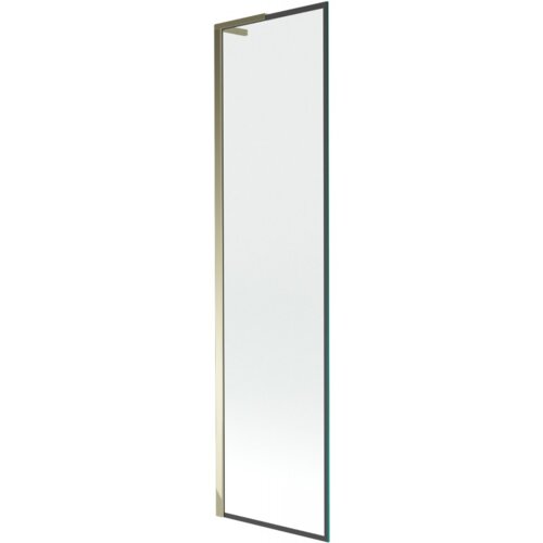 Na zdjęciu znajduje się parawan nawannowy o wymiarach 50 x 150 cm z czarną ramką i złotymi elementami. Produkt jest oznaczony jako "Mexen Next L parawan nawannowy 1-skrzydłowy 50 x 150 cm, czarna ramka, złoty - 895-050-000-03-70-50".