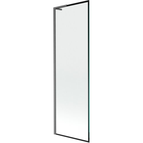 Na zdjęciu znajduje się jednoskrzydłowy parawan nawannowy o wymiarach 60 x 150 cm z czarną ramką i wykończeniem gun gray szczotkowanym. Produkt ma prostą, nowoczesną formę i jest przeznaczony do montażu na wannie.