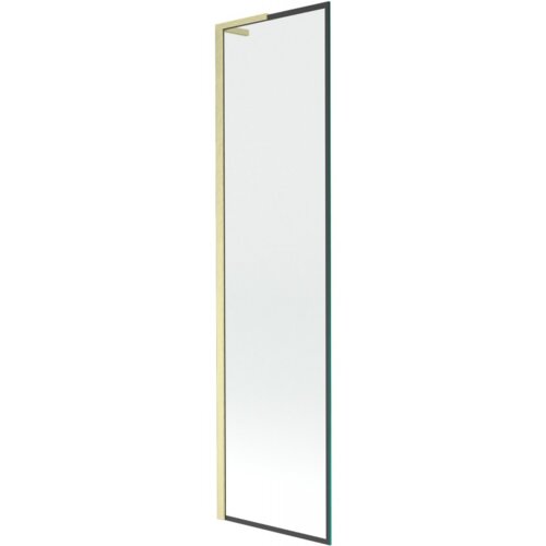 Jednoskrzydłowy parawan nawannowy o wymiarach 50 x 150 cm z czarną ramką i złotym szczotkowanym wykończeniem. Produkt ma prostokątny kształt i minimalistyczny design.