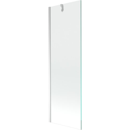 Przezroczysty parawan nawannowy o wymiarach 60 x 150 cm z chromowanymi elementami montażowymi. Produkt jest jednoskrzydłowy, z widocznym uchwytem na górze.