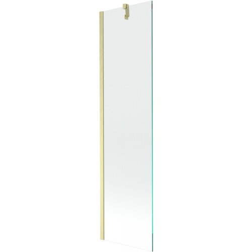 Przezroczysty parawan nawannowy z jednym skrzydłem, o wymiarach 50 x 150 cm, z elementami w kolorze złotym szczotkowanym. Produkt ma prosty, nowoczesny design z widocznym uchwytem na górze.