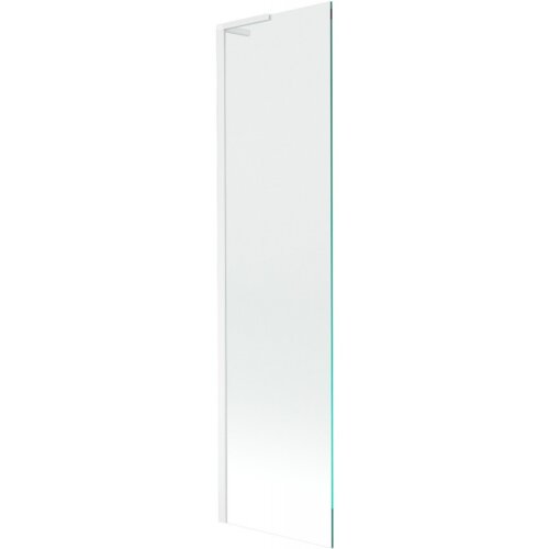 Przesłona wannowa o wymiarach 50 x 150 cm, wykonana z przezroczystego szkła, z białą ramą. Produkt jest jednoskrzydłowy i ma prosty, nowoczesny design.