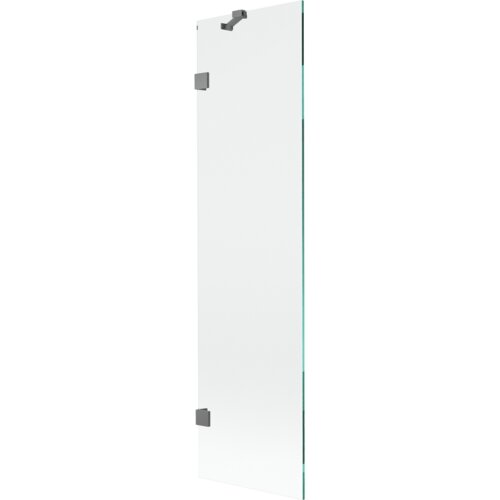 Przezroczysty parawan nawannowy z jednym skrzydłem, o wymiarach 50 x 150 cm, z metalowymi elementami w kolorze gun metal. Produkt oznaczony jako "Mexen Lunar - 897-050-000-95-00".
