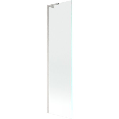 Przezroczysty parawan nawannowy o wymiarach 50 x 150 cm z jednym skrzydłem, wykonany z niklu szczotkowanego. Produkt ma prostą, nowoczesną konstrukcję z metalowym obramowaniem.
