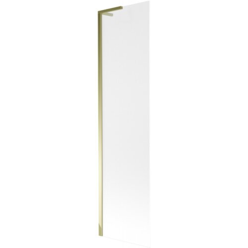 Przedstawiony jest szklany parawan nawannowy z jednym skrzydłem, o matowej powierzchni i złotej ramie. Produkt ma wymiary 50 x 150 cm.