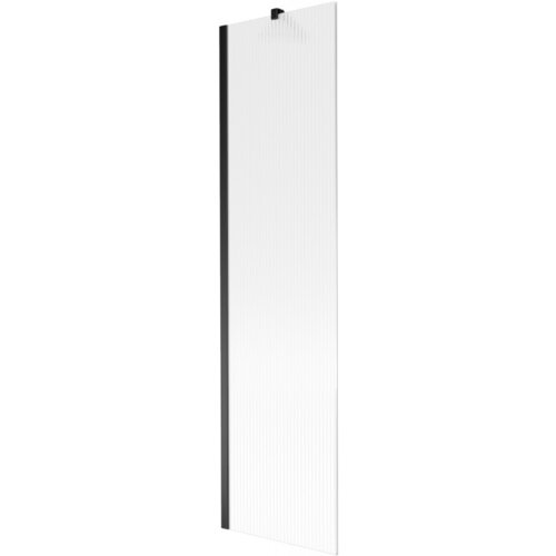 Przedstawiony jest parawan nawannowy o wymiarach 50 x 150 cm z czarnymi elementami i prążkowaną powierzchnią. Produkt ma prostokątny kształt i jest jednoskrzydłowy.