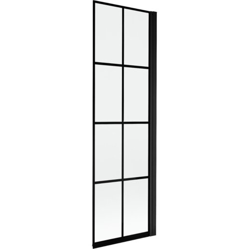 Jednoskrzydłowy parawan nawannowy z czarną kratką, o wymiarach 60 x 150 cm, z czarną ramą. Produkt ma prostokątny kształt i jest przeznaczony do montażu na wannie.