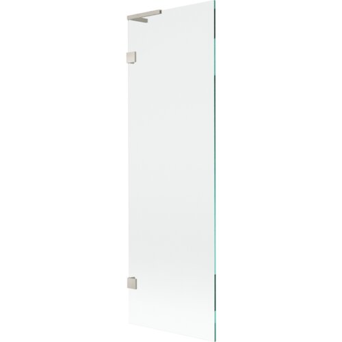 Przezroczysty parawan nawannowy o wymiarach 60 x 150 cm z niklowanymi, szczotkowanymi elementami mocującymi. Produkt jest jednoskrzydłowy i ma prosty, minimalistyczny design.