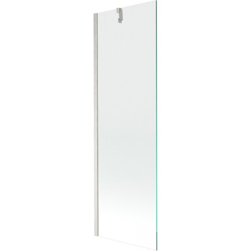 Przezroczysty parawan nawannowy o wymiarach 60 x 150 cm z jednym skrzydłem, wykonany z niklu szczotkowanego, z widocznym metalowym uchwytem na górze. Produkt ma prosty, nowoczesny design.