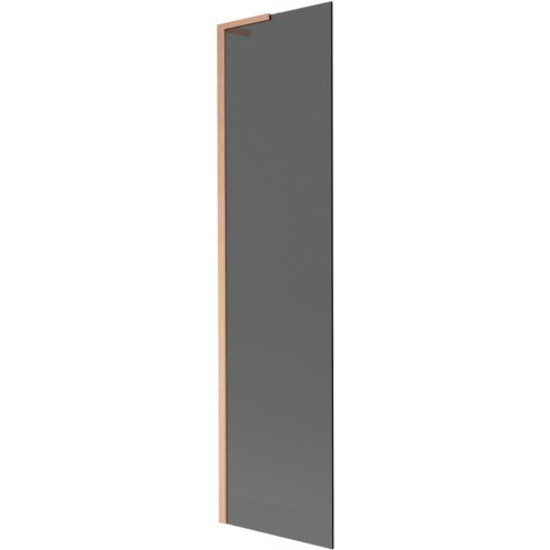 Grafitowy, jednoskrzydłowy parawan nawannowy o wymiarach 50 x 150 cm z miedzianą, szczotkowaną ramą. Produkt ma prosty, nowoczesny design.