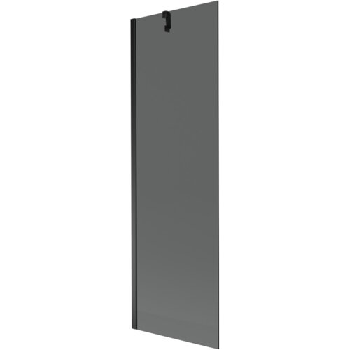 Grafitowy, jednoskrzydłowy parawan nawannowy o wymiarach 60 x 150 cm z czarnymi elementami montażowymi. Produkt ma prostokątny kształt i gładką powierzchnię.