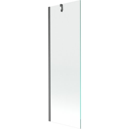Przezroczysty parawan nawannowy z jednym skrzydłem, o wymiarach 60 x 150 cm, z wykończeniem w kolorze gun gray szczotkowanym. Produkt ma prostokątny kształt i metalowe elementy mocujące.