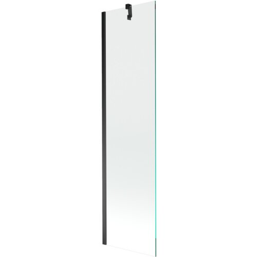 Przezroczysty, jednoskrzydłowy parawan nawannowy o wymiarach 50 x 150 cm z czarnymi elementami montażowymi. Produkt jest prostokątny, z widocznym uchwytem na górze.