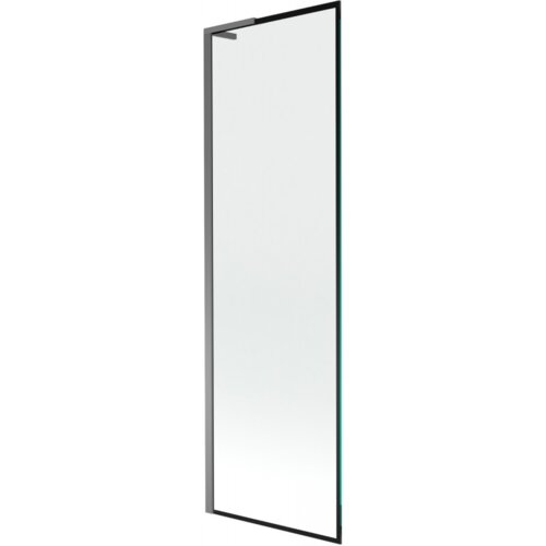 Na zdjęciu znajduje się prostokątny parawan nawannowy z przezroczystego szkła, otoczony czarną ramką. Produkt ma minimalistyczny design i jest ustawiony pionowo.