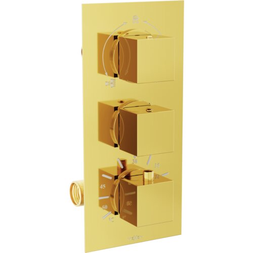 Mexen Cube termostatyczna bateria wannowo-prysznicowa 3-wyjściowa, złota - 77503-50