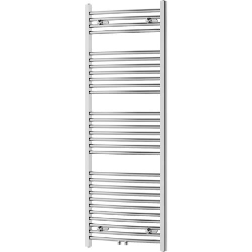 Na zdjęciu znajduje się chromowany grzejnik łazienkowy o wymiarach 1500 x 600 mm z poziomymi rurkami. Produkt ma oznaczenie "Mexen Ares, 579 W, W102-1500-600-00-01".
