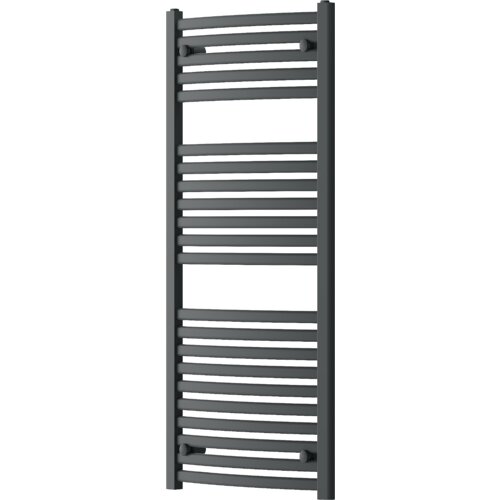 Grzejnik łazienkowy w kolorze antracytowym o wymiarach 1200 x 500 mm, składający się z poziomych, równomiernie rozmieszczonych rurek. Produkt ma prostokątny kształt z dwoma pionowymi rurkami po bokach.