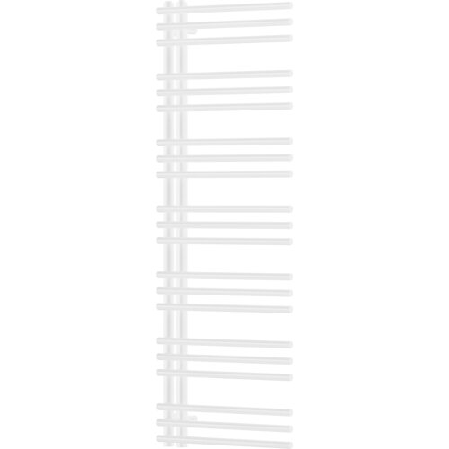 Biały, dekoracyjny grzejnik łazienkowy o wymiarach 1400 x 500 mm z poziomymi, równoległymi rurkami. Produkt ma nowoczesny design i jest przeznaczony do montażu na ścianie.