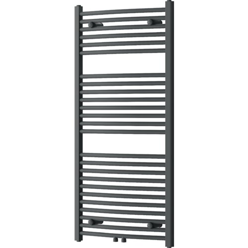 Grzejnik łazienkowy w kolorze antracytowym o wymiarach 1200 x 600 mm, zbudowany z poziomych, równoległych rurek. Produkt ma moc 620 W i oznaczenie W102-1200-600-00-66.
