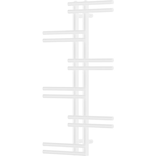 Biały, dekoracyjny grzejnik łazienkowy o wymiarach 1005 x 550 mm z poziomymi rurkami. Produkt ma moc 339 W i model W115-1005-550-00-20.