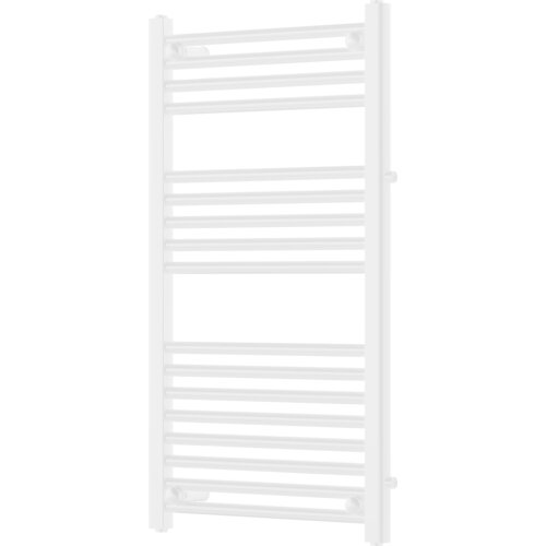 Biały grzejnik łazienkowy z bocznymi podłączeniami, o wymiarach 900 x 500 mm, zbudowany z poziomych rurek. Produkt ma moc 370 W i jest oznaczony kodem W110-0900-500-00-20-S.